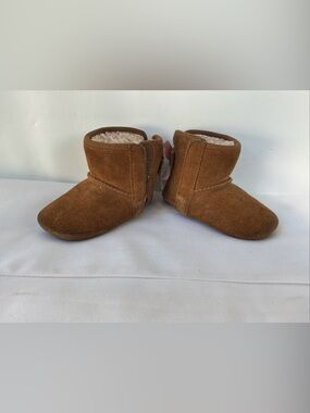 UGG Jesse Bow II Booties Brown Suede Pink Bow Shearling Lined 0-6M